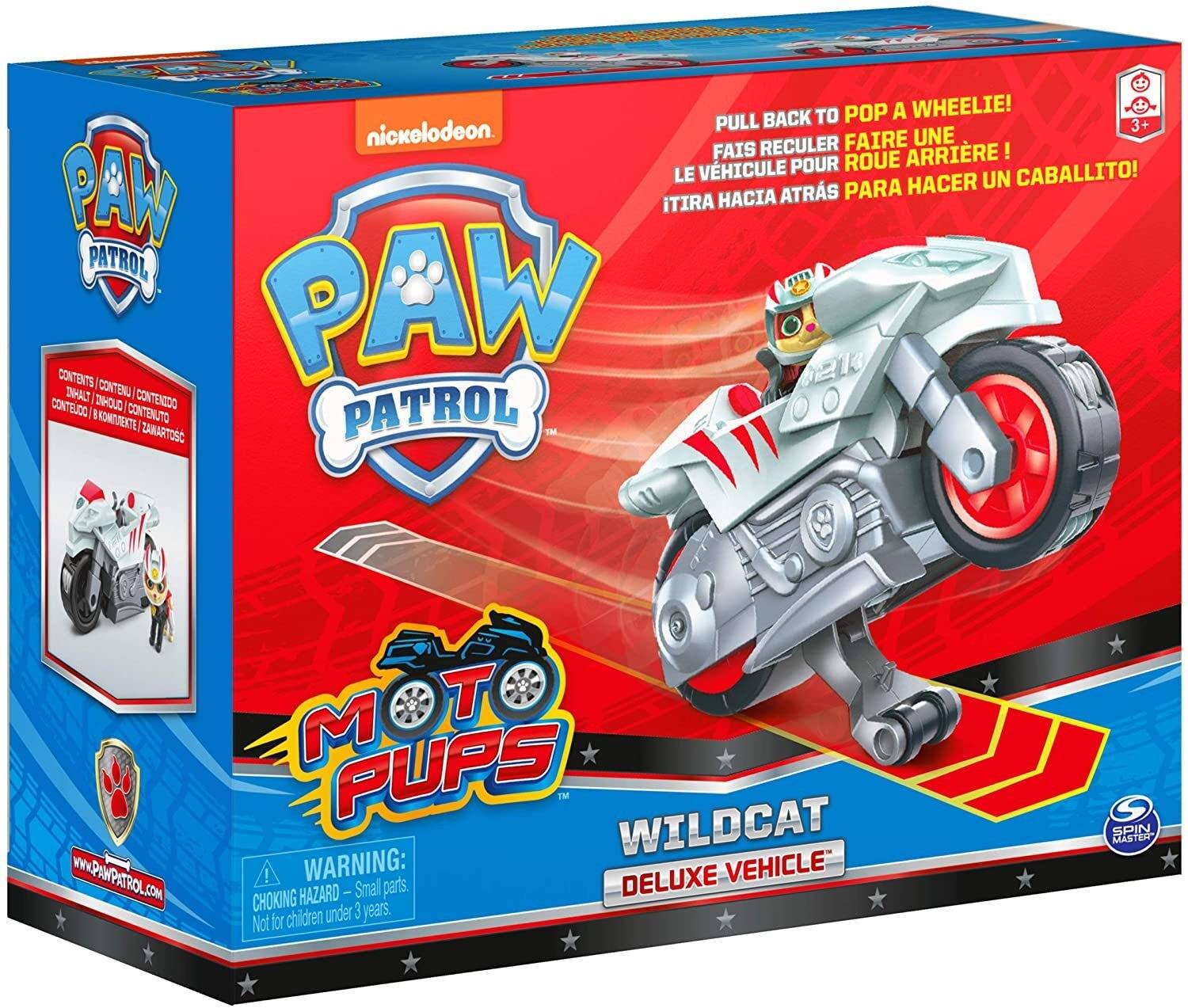 TO POP A WHEELIE! PULL BACK 3+ nickelodeon. RECULER FAIRE UNE FAIS ARRIRE! VHICULE POUR ROUE LE HACER UN CABALLITO! PAW HACIA ATRS PARA TIRA PATROL CONTENTS PAW | CONTENU INHALT I CONTENIDO CONTEUDO INHOUD I PATROL /  CONTENUTO  ZAWARTOSC

www.PAWPATROL.COM

M PUPS TM WILDCAT ! WARNING: DELUXE VEHICLE HAZARD Small parts. CHOKING 3 years. Not for children under

SPIN MASTER