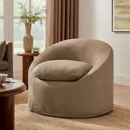 Sadie Slipcovered Linen-Blend Round Accent Chair by Modway - Almond