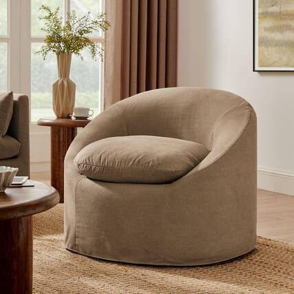 Front. Modway - Sadie Slipcovered Linen-Blend Round Accent Chair by Modway - Almond.