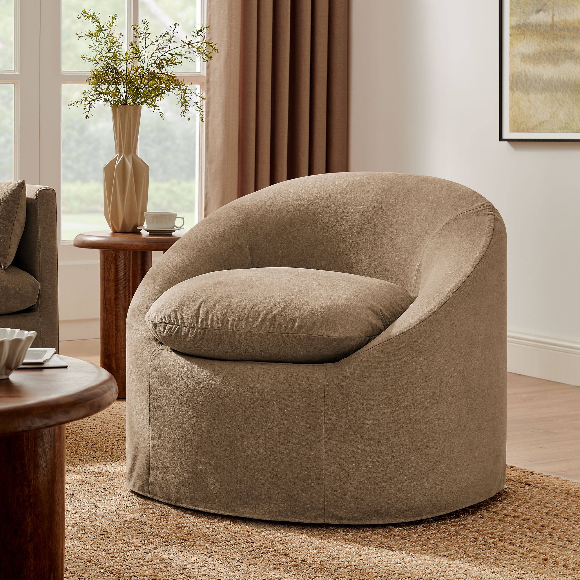 Front. Modway - Sadie Slipcovered Linen-Blend Round Accent Chair by Modway - Almond.