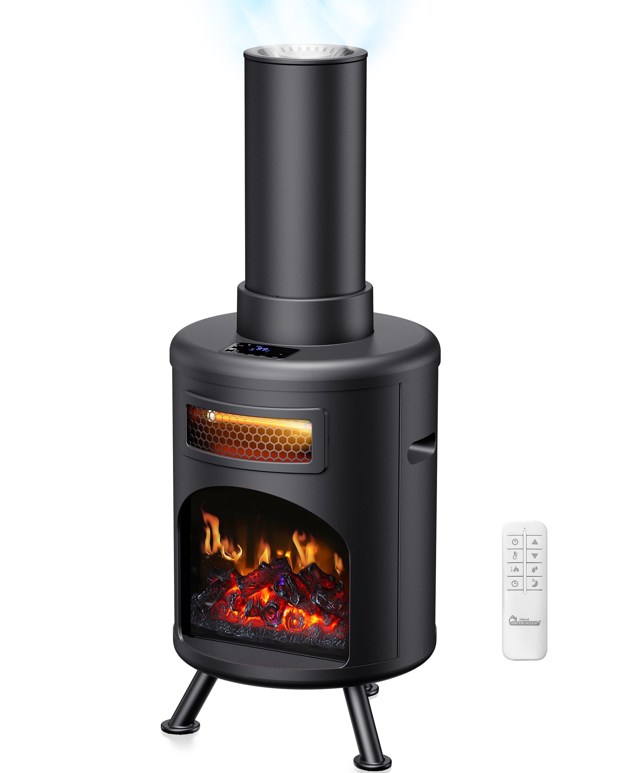 DR. INFRARED HEATER - DR-991 Portable Electric Fireplace Space Heater with Humidifier & Remote, 1500W Infrared, 3D Flame, Timer, ETL Listed - Black