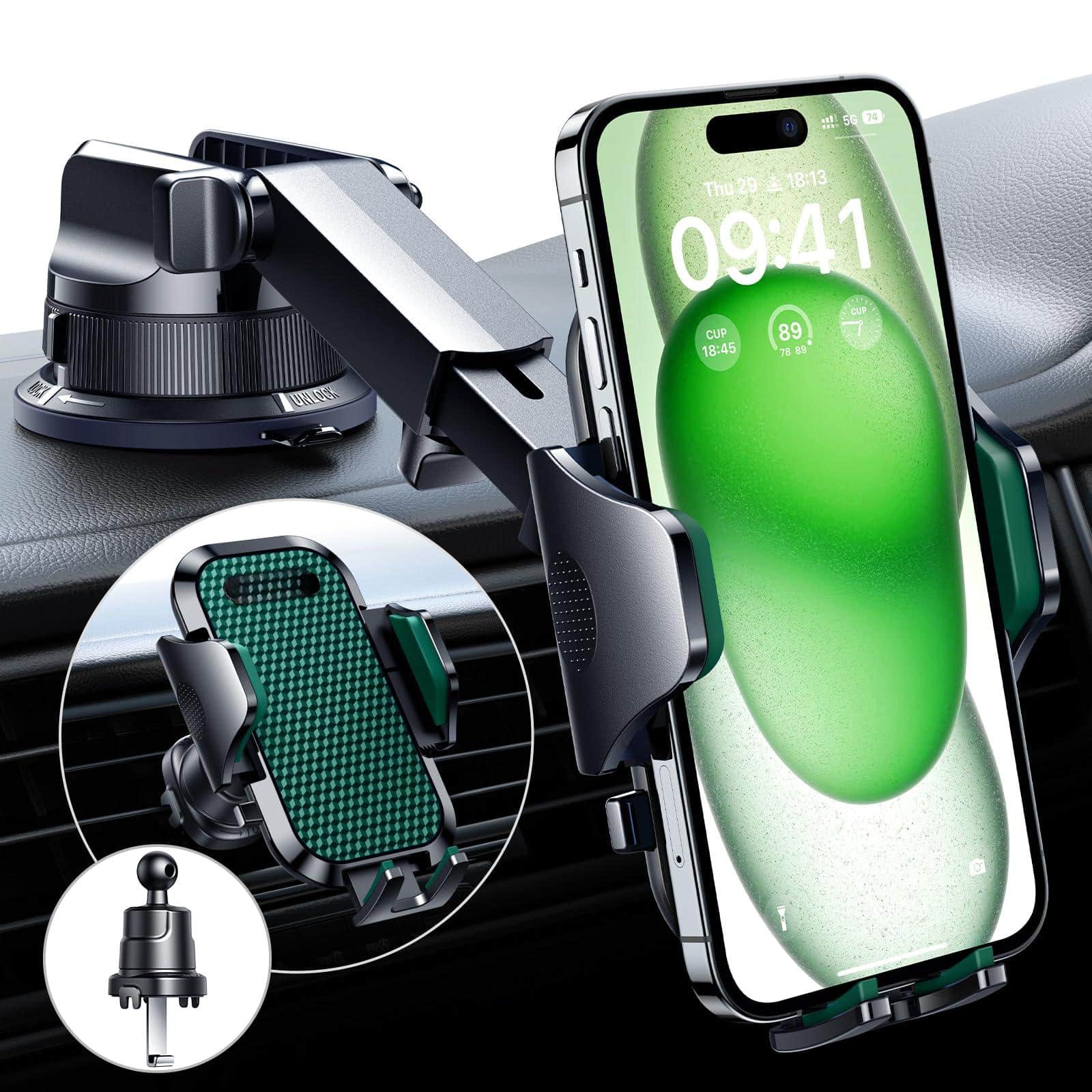 Stylel Star - [2025 True Military-grade] Car Phone Holder [upgraded Suction & Clip] Cell Mount For Dashboard Windshield Vent Wall T - Green
