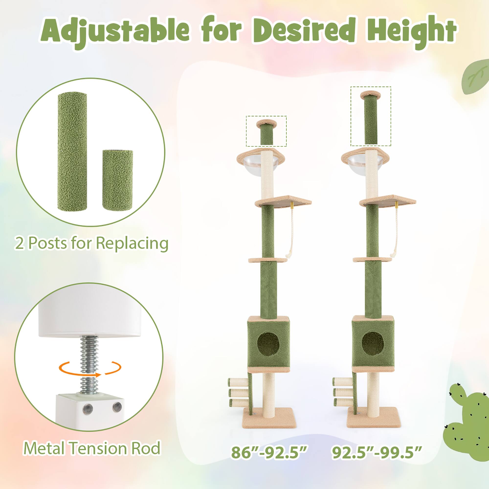 Adjustable for Desired Height

2 Posts for Replacing

Metal Tension Rod

86"-92.5"

92.5"-99.5"