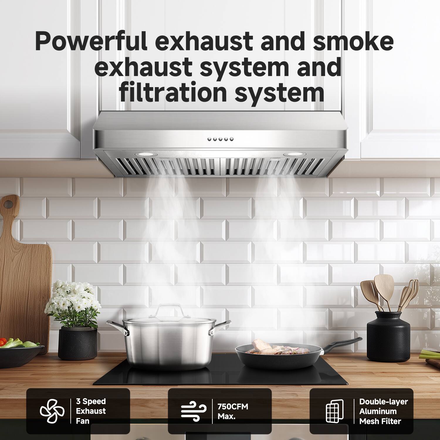Aobosi 20 inches Externally Vented Under cabinet Range Hood Silver ...