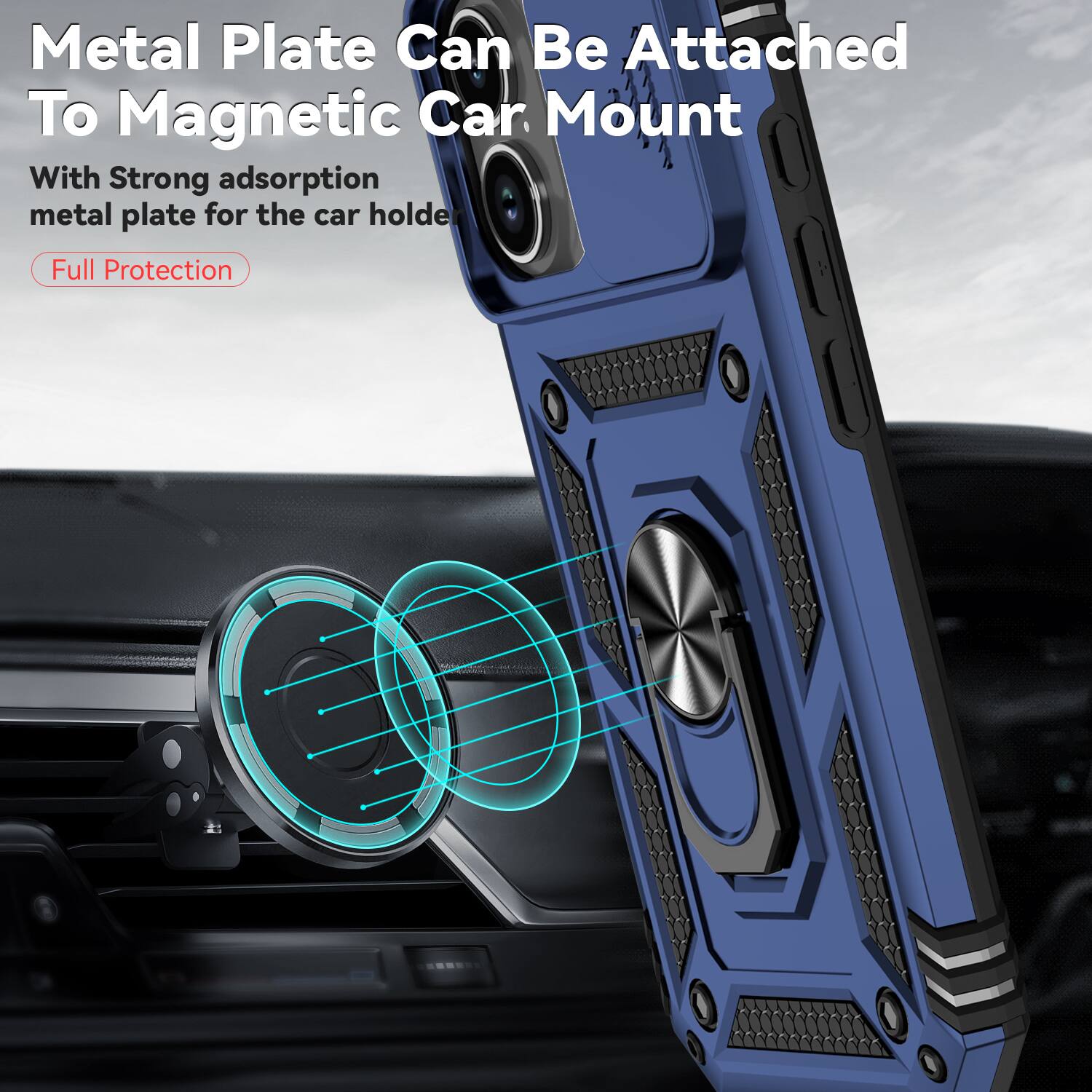 Metal Plate Can Be Attached To Magnetic Car Mount

With Strong adsorption metal plate for the car hold

Full Protection