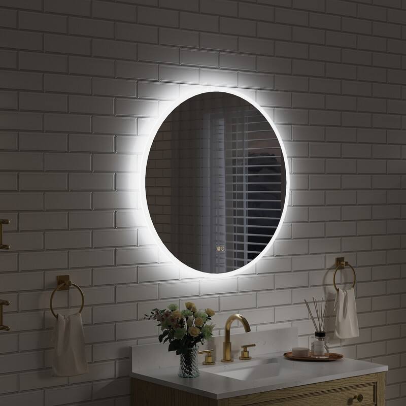Angle. WELLFOR - 32 in Round Frameless Bathroom Mirror with LED Lights & Anti-Fog, Wall-Mounted Bathroom  Vanity Mirrors with Dimmable - Chrome.