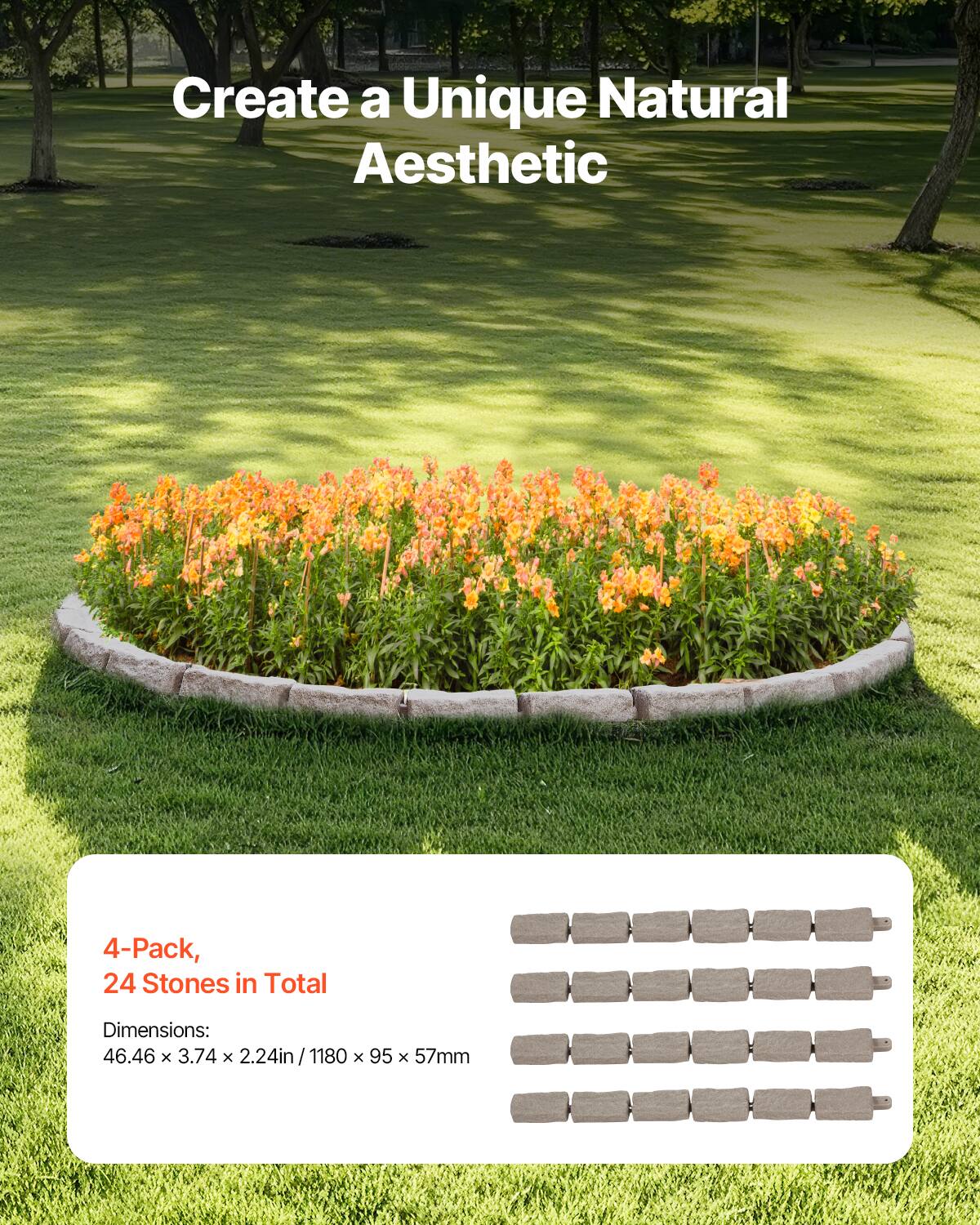 Create a Unique Natural Aesthetic

4-Pack, 24 Stones in Total

Dimensions: 46.46 x 3.74 x 2.24in / 1180 x 95 x 57mm