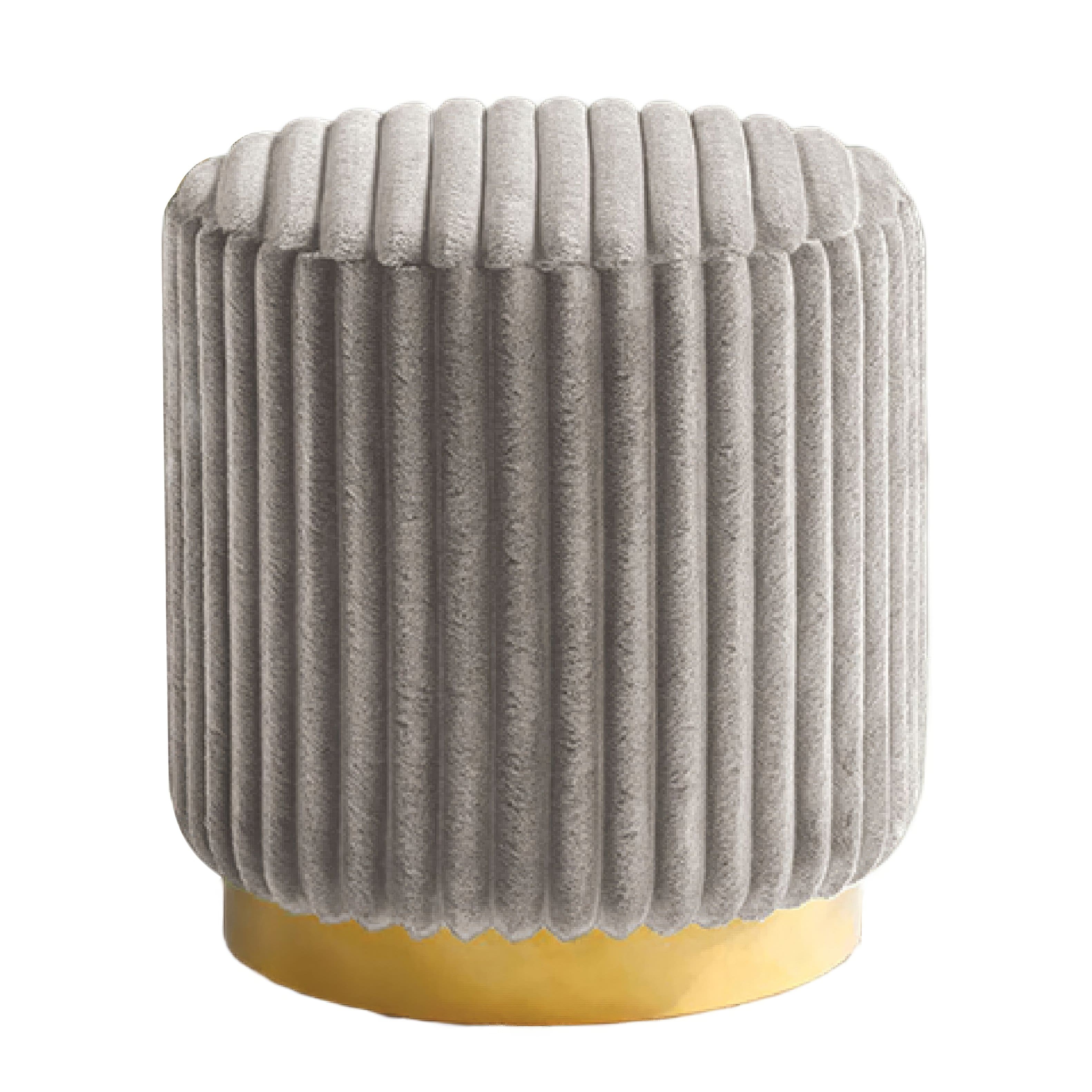 Manhattan Lane - Zelda Ottoman Stool with Steel Plinth Base, Channeled Fabric - Gray, Gold