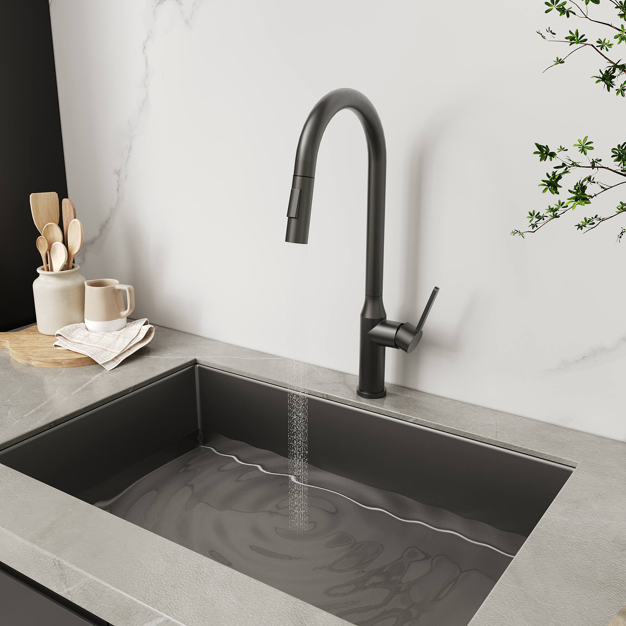 Left. Bothwa Home - Bothwa Home KF-SL023 Kitchen Faucet in Matt Black Finish - Matt Black.