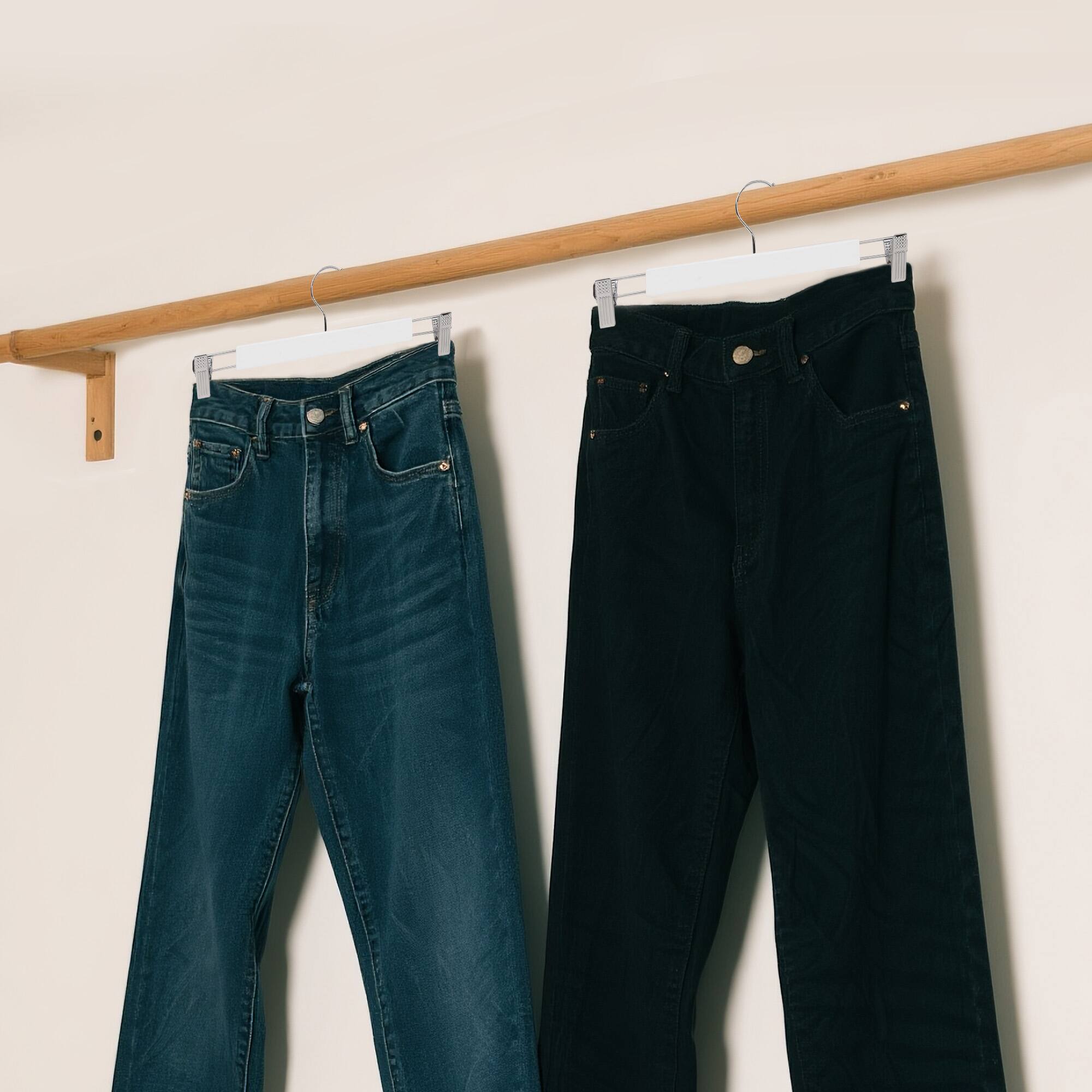 Alt View 2. BP4U - 12-Pack Wooden Adjustable Pants Hangers, Solid Wood Bottom Skirt/Trousers Hangers with Wrinkle-Free Design(White) - White.