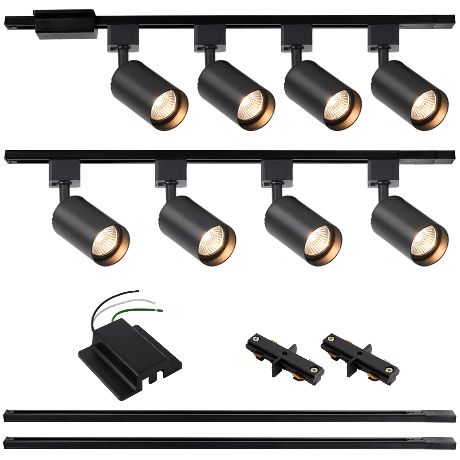 Front. Dazzed Corner - 8-Light LED Track Lighting Kit with 6.6FT H Track Lighting Rails (No Bulbs) - Black.