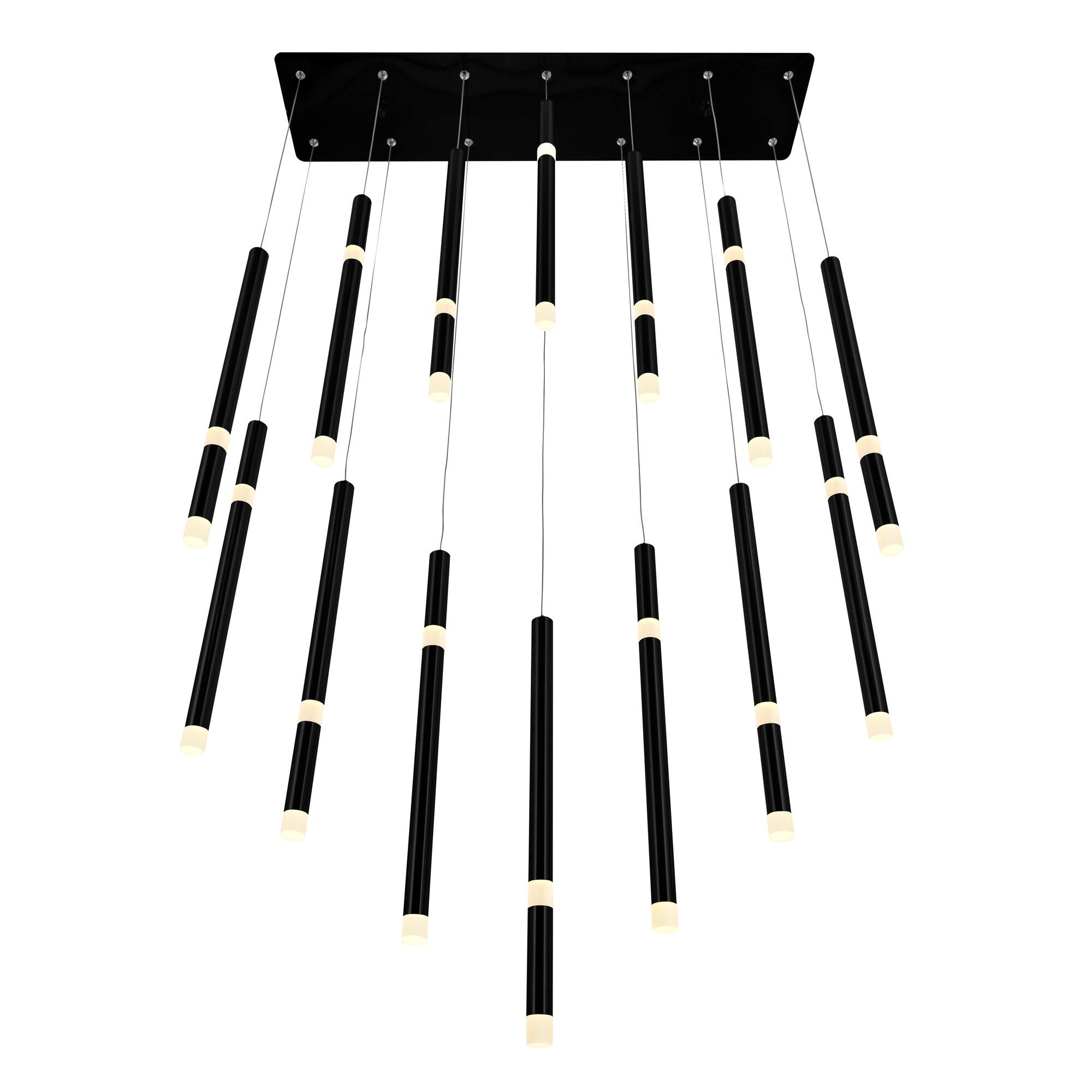 Left. CWI Lighting - Flute 14 Light LED Chandelier With Black Finish - Black.