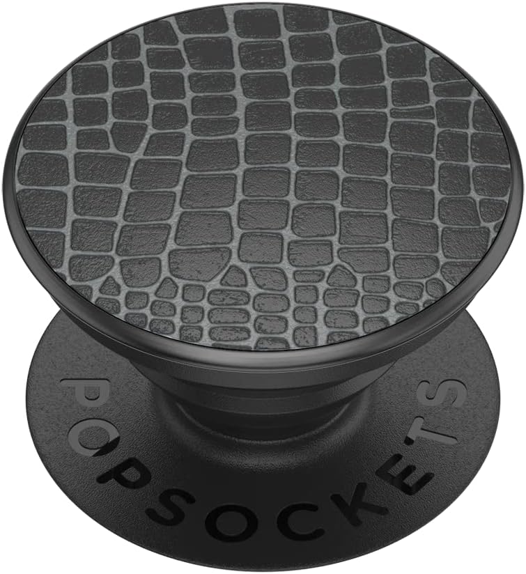 Front. PopSockets - PopSockets Luxe PopGrip Embossed Metal Croc Black - Black.