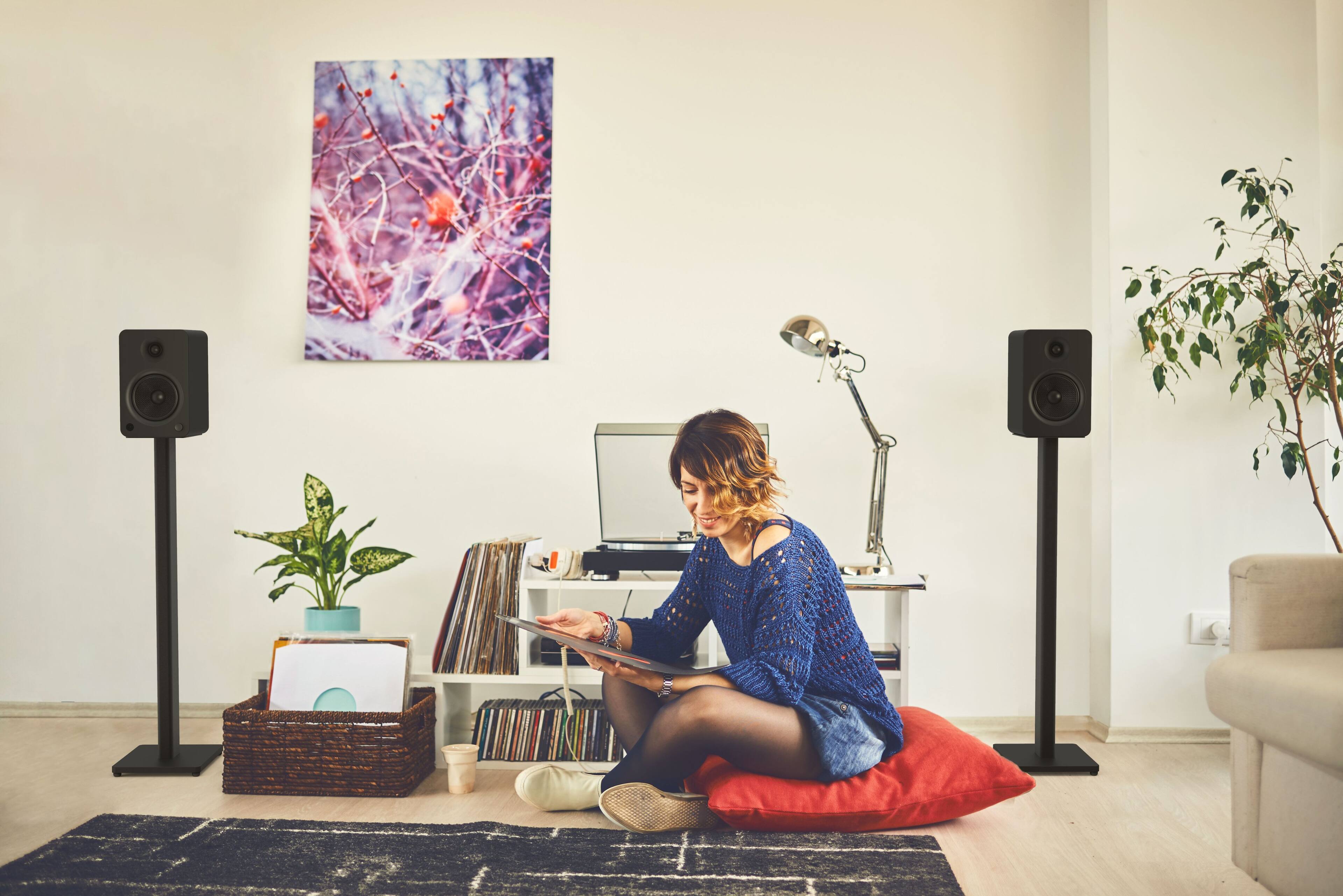 Alt View 6. Kanto - 34" Universal Bookshelf Speaker Floor Stands, Pair - Black.