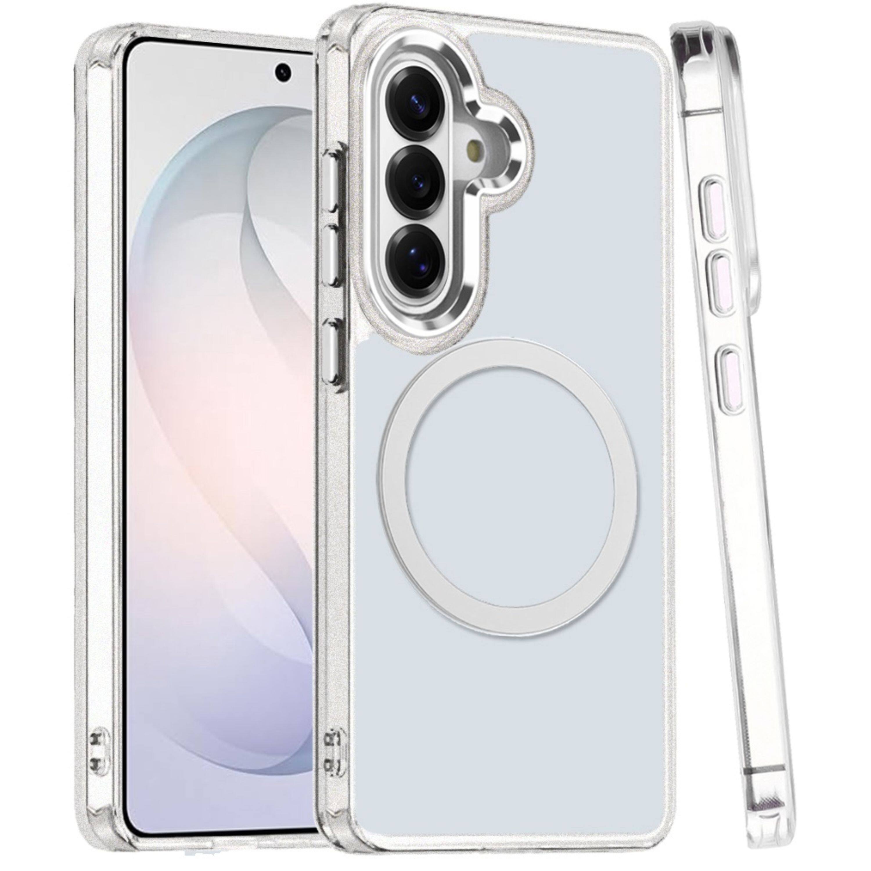 Angle. Kitcheniva - Trans-Clear Metal Buttons Phone Cover Plus Tempered Glass For Samsung S26 FE Clear - Clear.