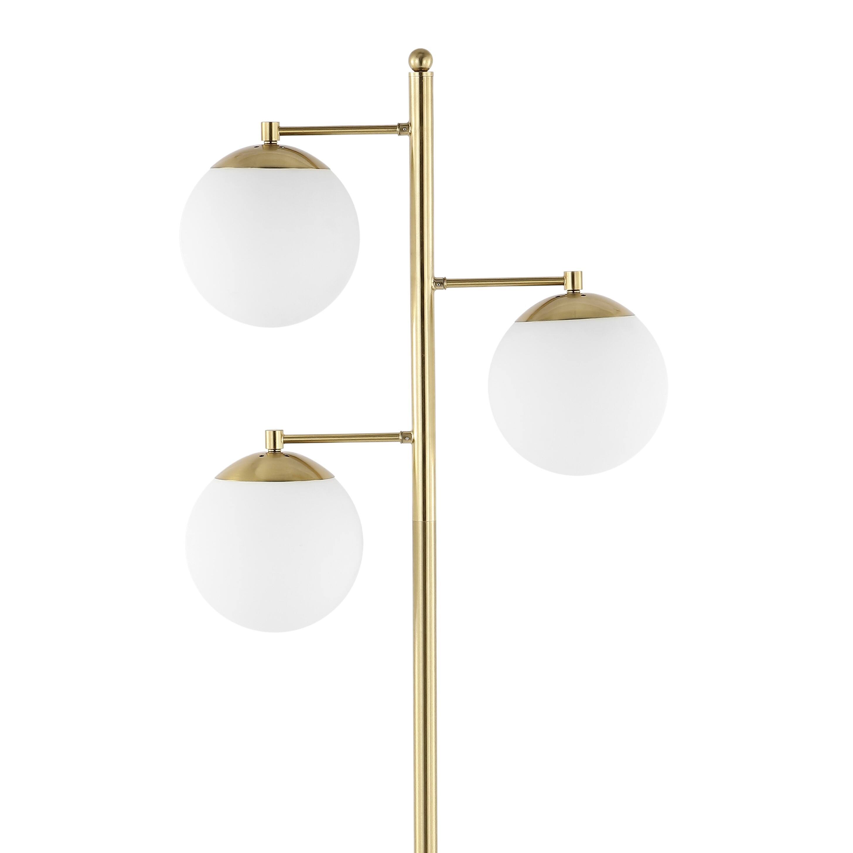 Alt View 4. Jonathan Y - Ellie 66" 3-Light Mid-Century Modern Metal LED Floor Lamp with Triple Frosted Globe Shades, Brass Gold/White - Brass Gold.
