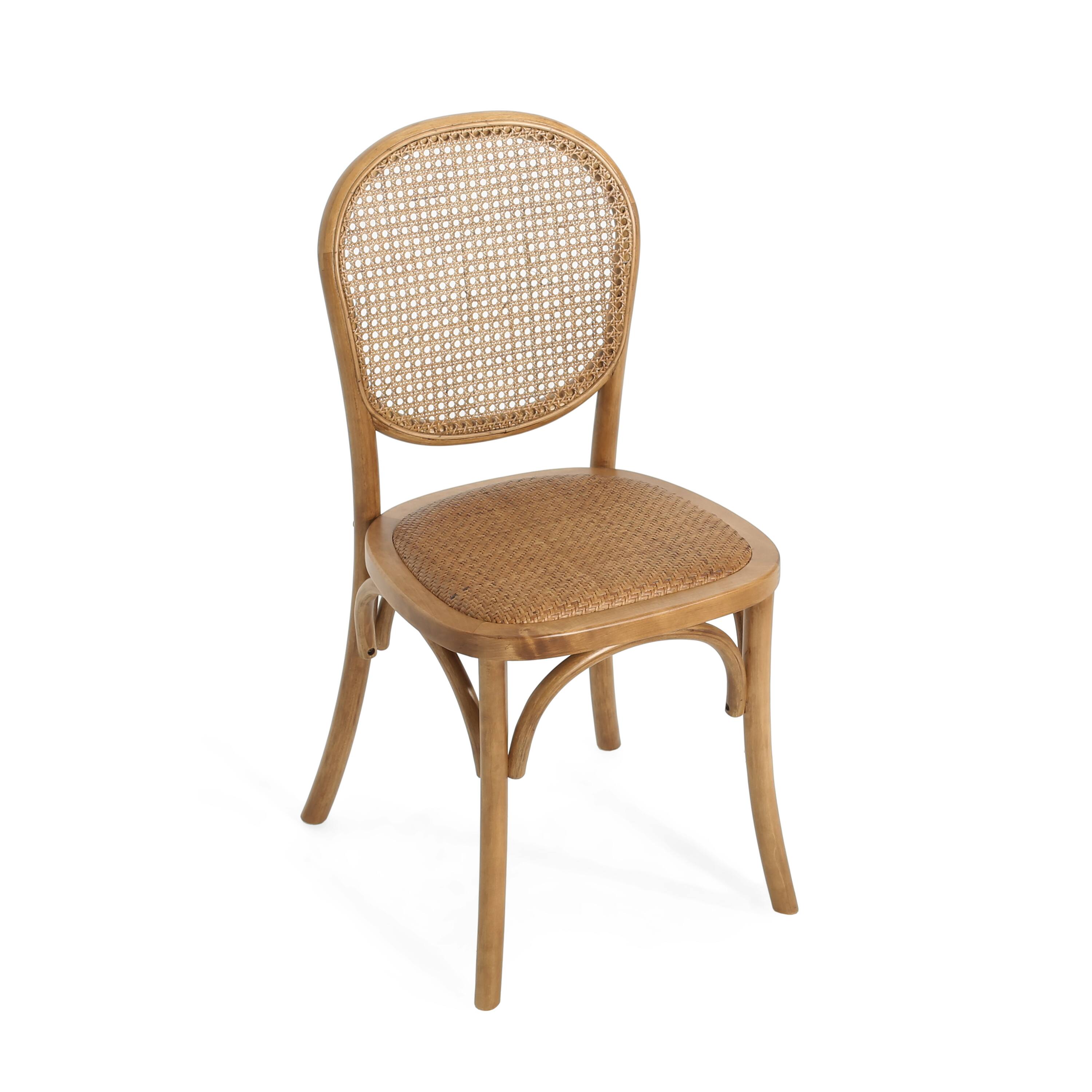 Back. Mondawe - Set of 2 Rattan and Birch Wood Dining Chairs - Light Brown.