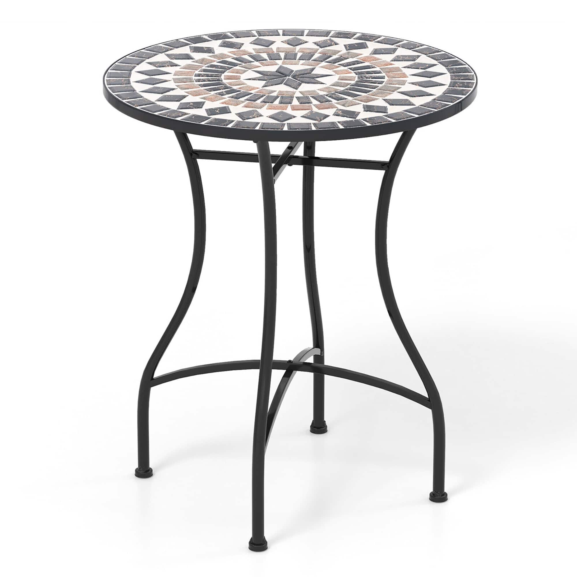 Gymax - 24'' Bistro Table w/ Ceramic Tile Tabletop Heavy-Duty Metal Structure Patio - As Picture Shows