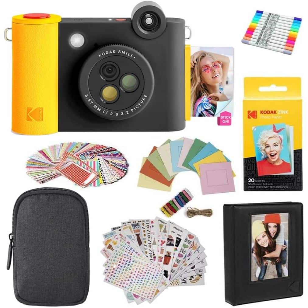 Kodak - Smile+ 2-in-1 Instant Print Camera Gift Bundle w/ Case, Zink 20pk & Accessories - Black