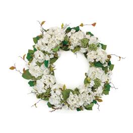 BreeBe - Hydrangea and Seedum Floral Wreath 32"D - White, Green