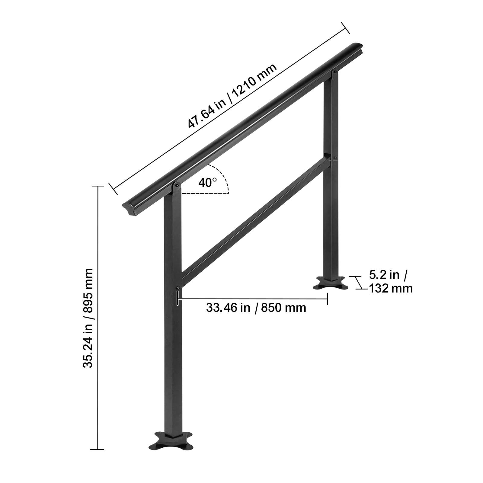 - 47.64 in / 1210 mm
- 35.24 in / 895 mm
- 33.46 in / 850 mm
- 5.2 in / 132 mm
- 40°
