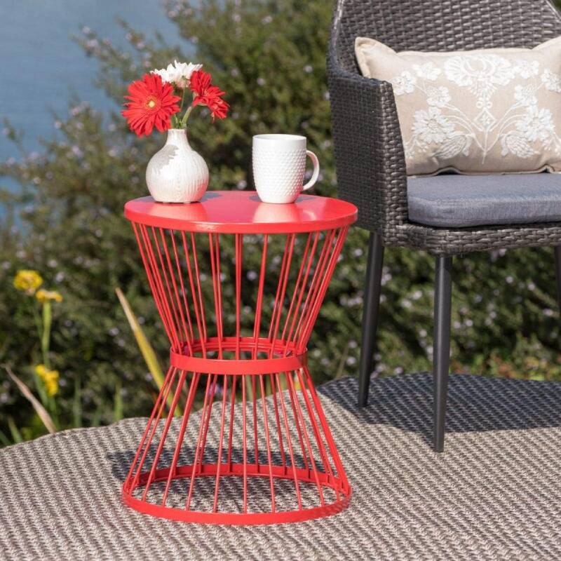 Alt View 1. Lent Glitter Wood - WEATHER RESISTANT IRON SIDE TABLE - Red.