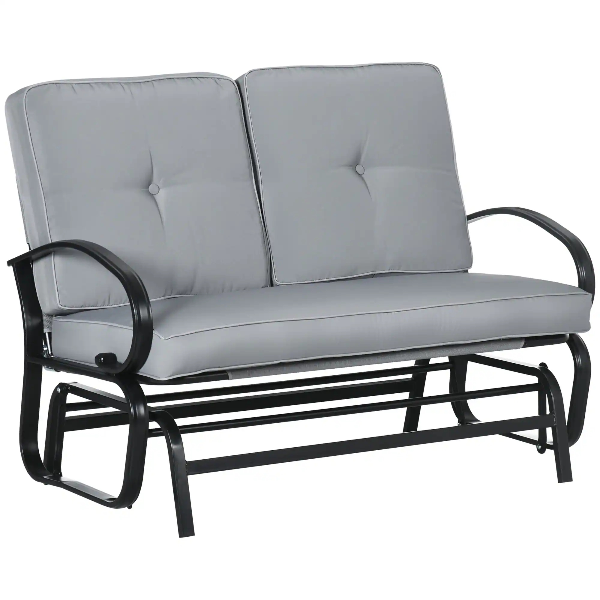 Front. Outsunny - Outdoor Glider Bench, 2-Person Patio Rocker Loveseat with Tufted Cushions, Steel Frame for Porch, Garden Backyard - Gray.