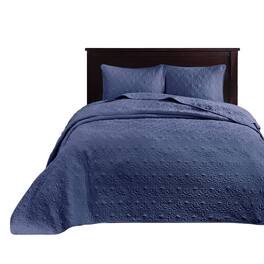 Gracie Mills - Sandy Reversible Bedspread Set with Classic Stitch Pattern - Navy