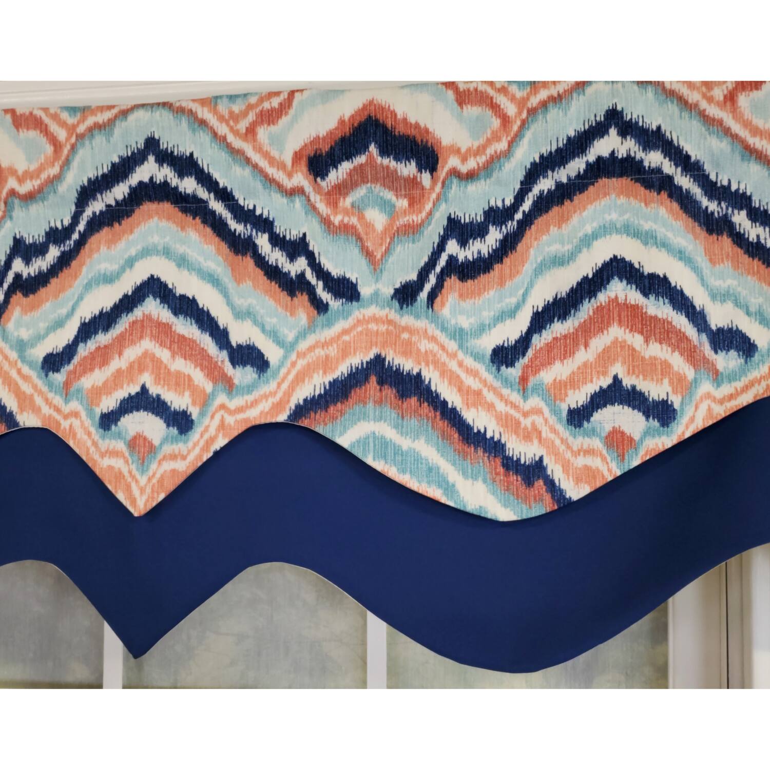 Left. RLF Home - RLF Home 3" Rod Pocket High Quality Fabric Frequency D-Regal Valance for Windows 50" x 17" Navy - Navy.