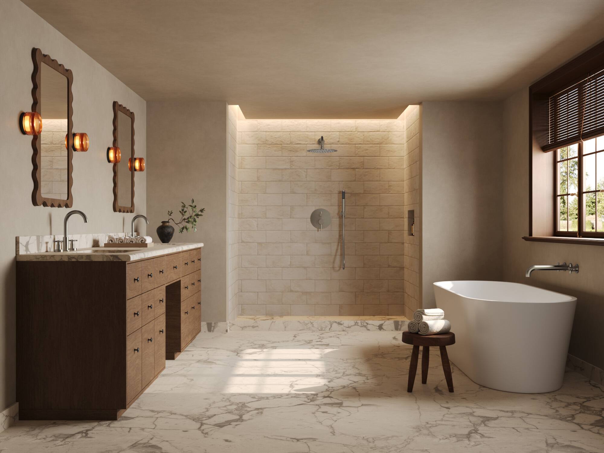 Left. GRANDJOY - Wall-Mounted Bathtub Faucet Dual Handle Tub Filler High Flow Anti-Fingerprint Finish Modern Bathroom - Brushed Nickel.