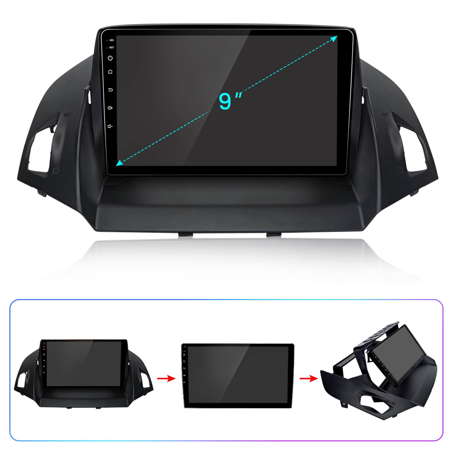 Back. Junsun - Linux System carplay Android auto Mirror Link For Ford Escape 2013-2016 Car Stereo Radio GPS Navi WIFI BT RDS FM - Black.