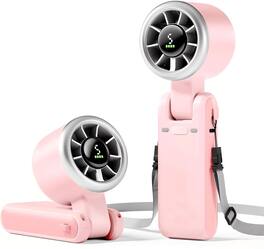 BEARSOLIM - 5 Gear Wind, Battery Operated, Up to 12 Working Hours, 3 IN 1 Hand Fan with Air Turbo Tech Cooling Fan - Millennial Pink