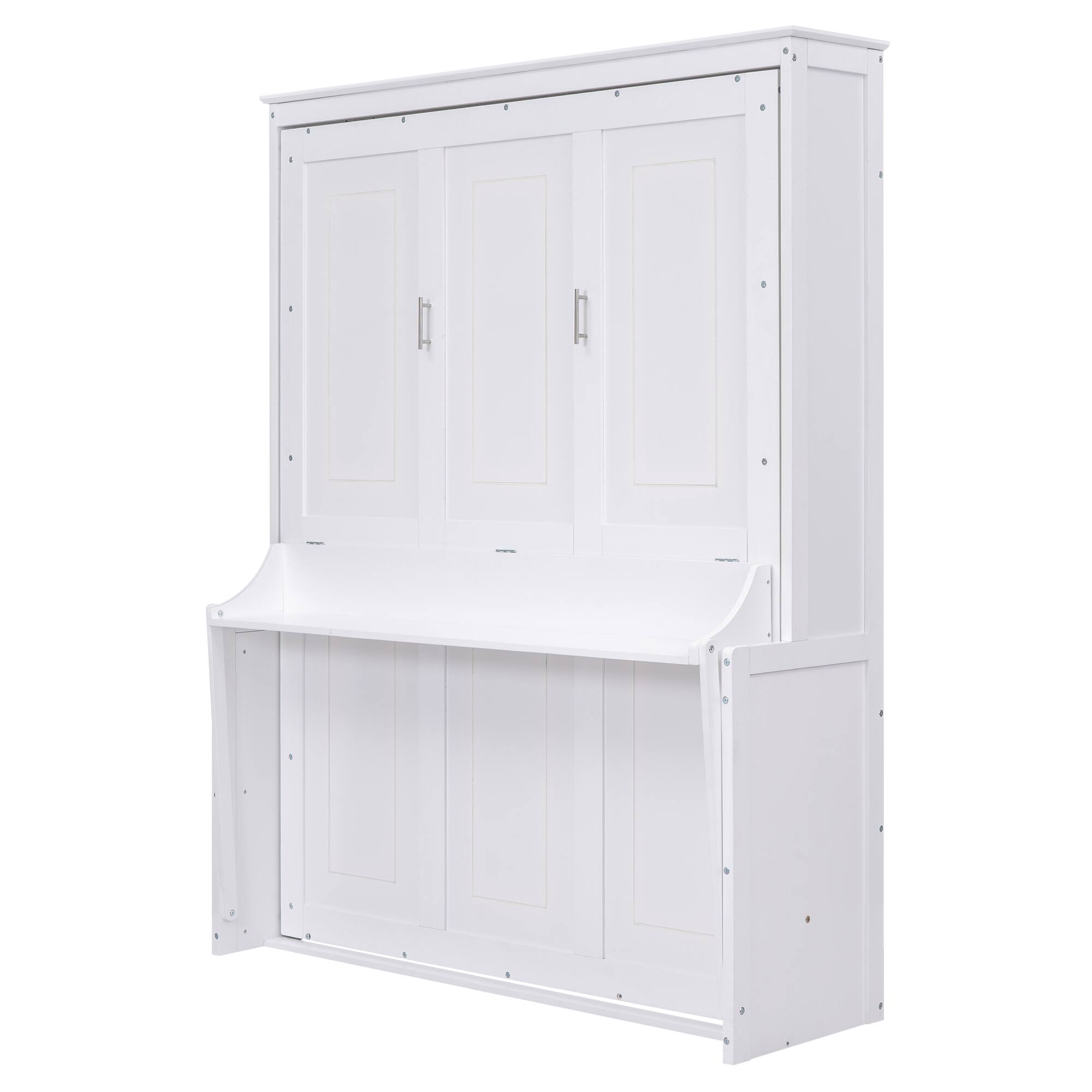 Alt View 4. Whisen - Queen Size Murphy Bed with Built-in Shelf, Space-Saving Foldable Bed Frame - White.