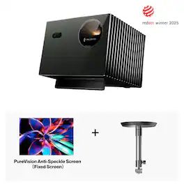 Valerion - VisionMaster Pro2 4K Triple Laser Projectorwith 120" PureVision Anti-Speckle Screen (Fixed Frame)& Ceiling Mount - Black