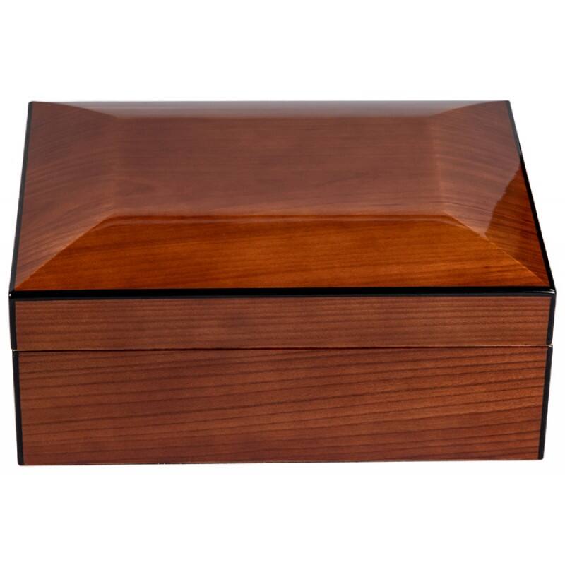 Left. Prestige - THE Dome Olmo Cigar Humidors - High Gloss Dark Burl Wood Grain Finish.