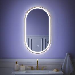 WELLFOR - 20"x36" Oval LED Framed Bathroom Vanity Mirror with Anti-Fog &Dimmable, Wall-Mounted Bathroom LED Lighted Mirror - Brushed Gold