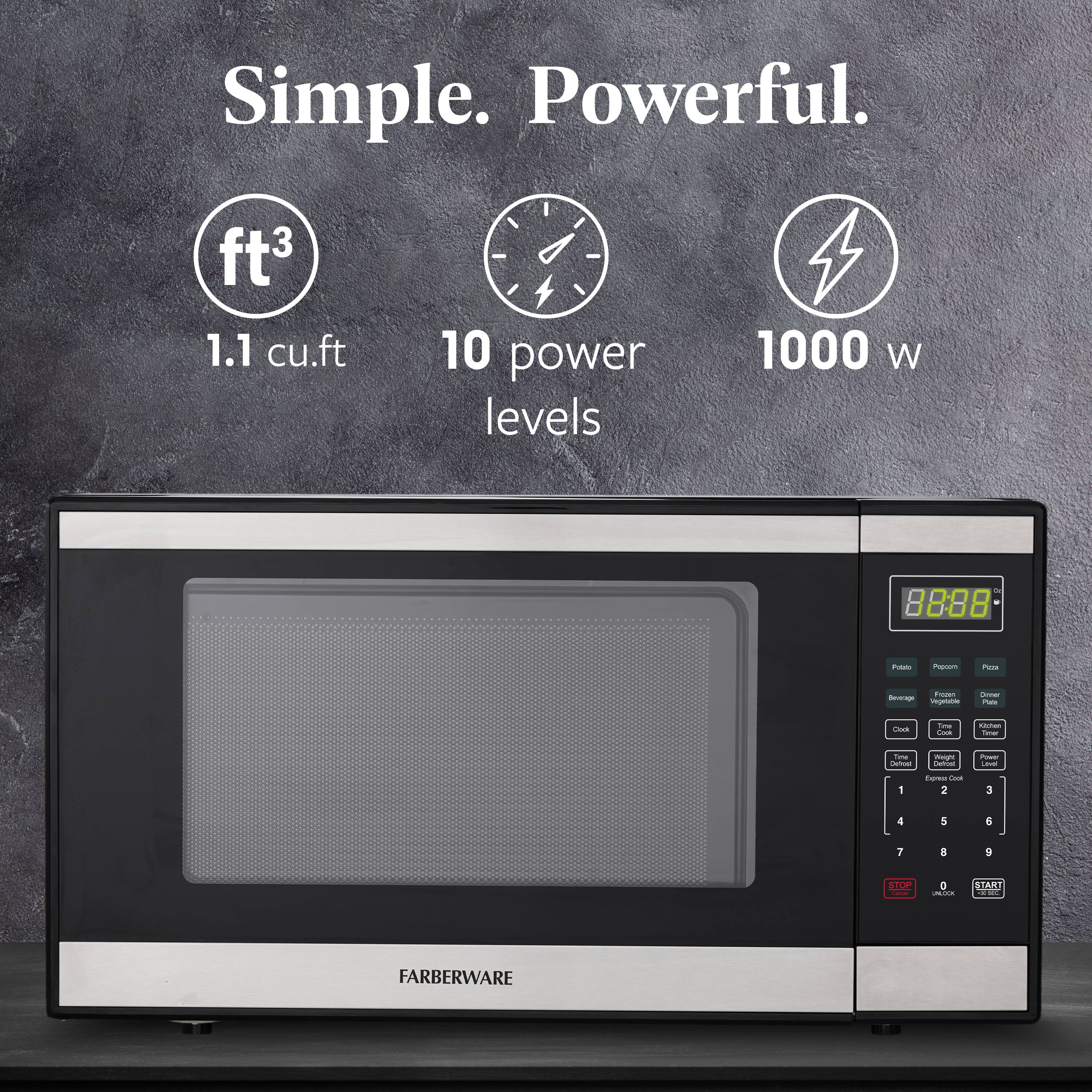 Simple. Powerful.

ft³ 1.1 cu.ft  
10 power levels  
1000 W

FARBERWARE