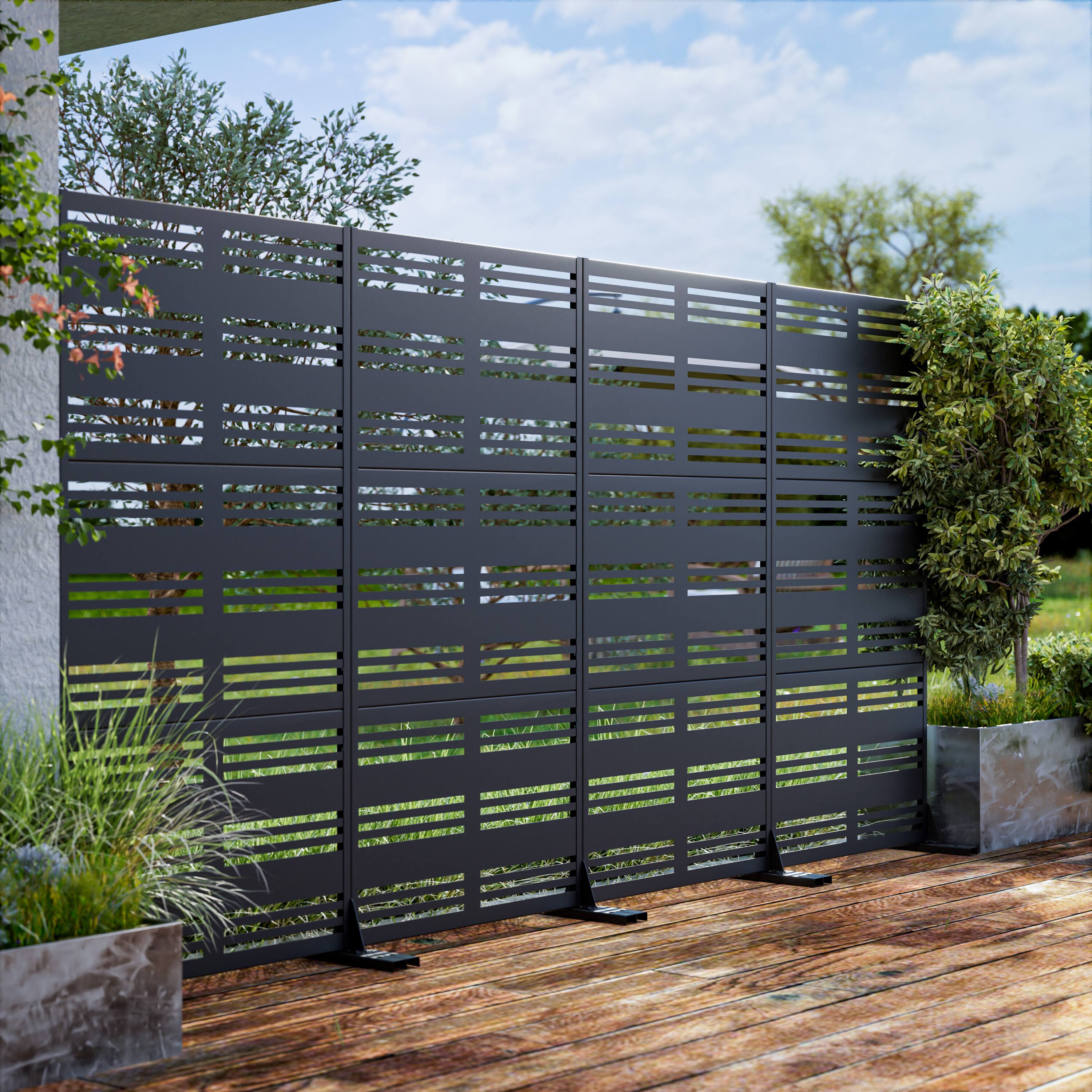 Alt View 1. PexFix - 72 in. x 35 in. Harold Pattern Metal Outdoor Privacy Screen & Panels, Freestanding Garden Divider Fence - Black.