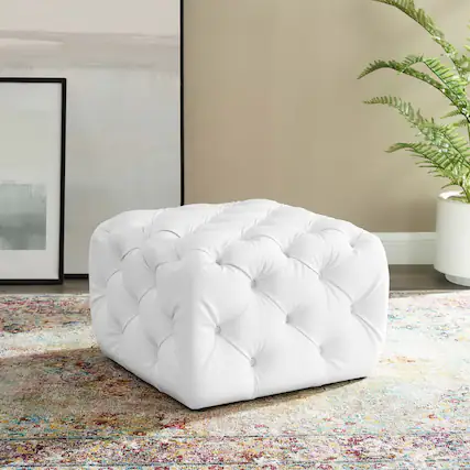 Front. Modway - Amour Tufted Button Square Faux Leather Ottoman by Modway - EEI-3775-WHI.