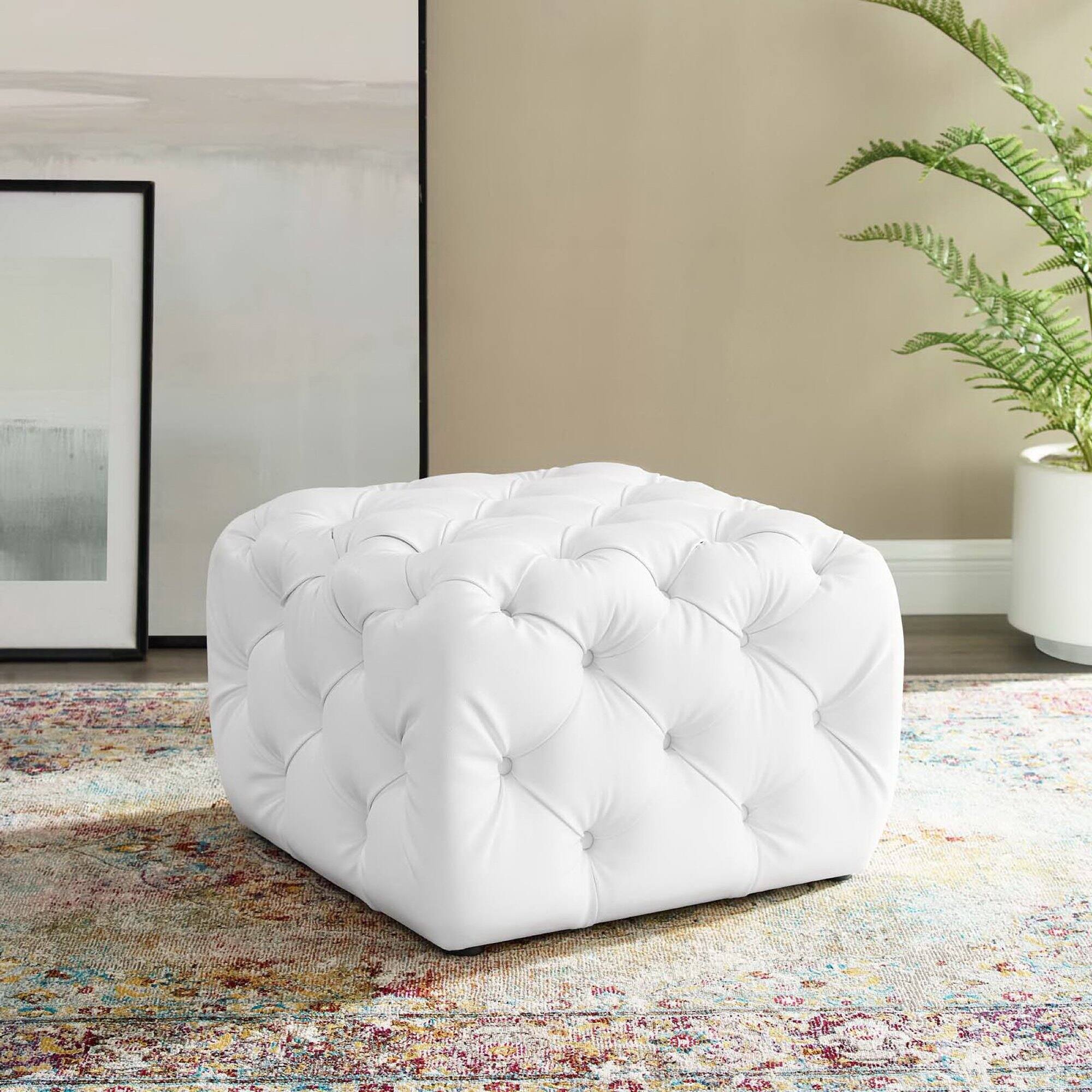 Front. Modway - Amour Tufted Button Square Faux Leather Ottoman by Modway - EEI-3775-WHI.