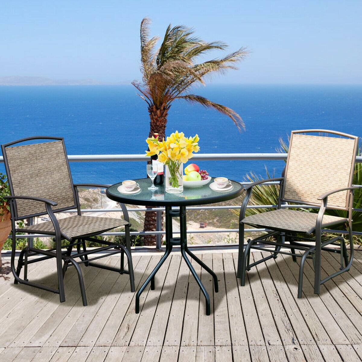 Alt View 1. Costway - Costway 2PCS Patio Swing Single Glider Chair Rocking Seating Steel Frame Garden - Brown.
