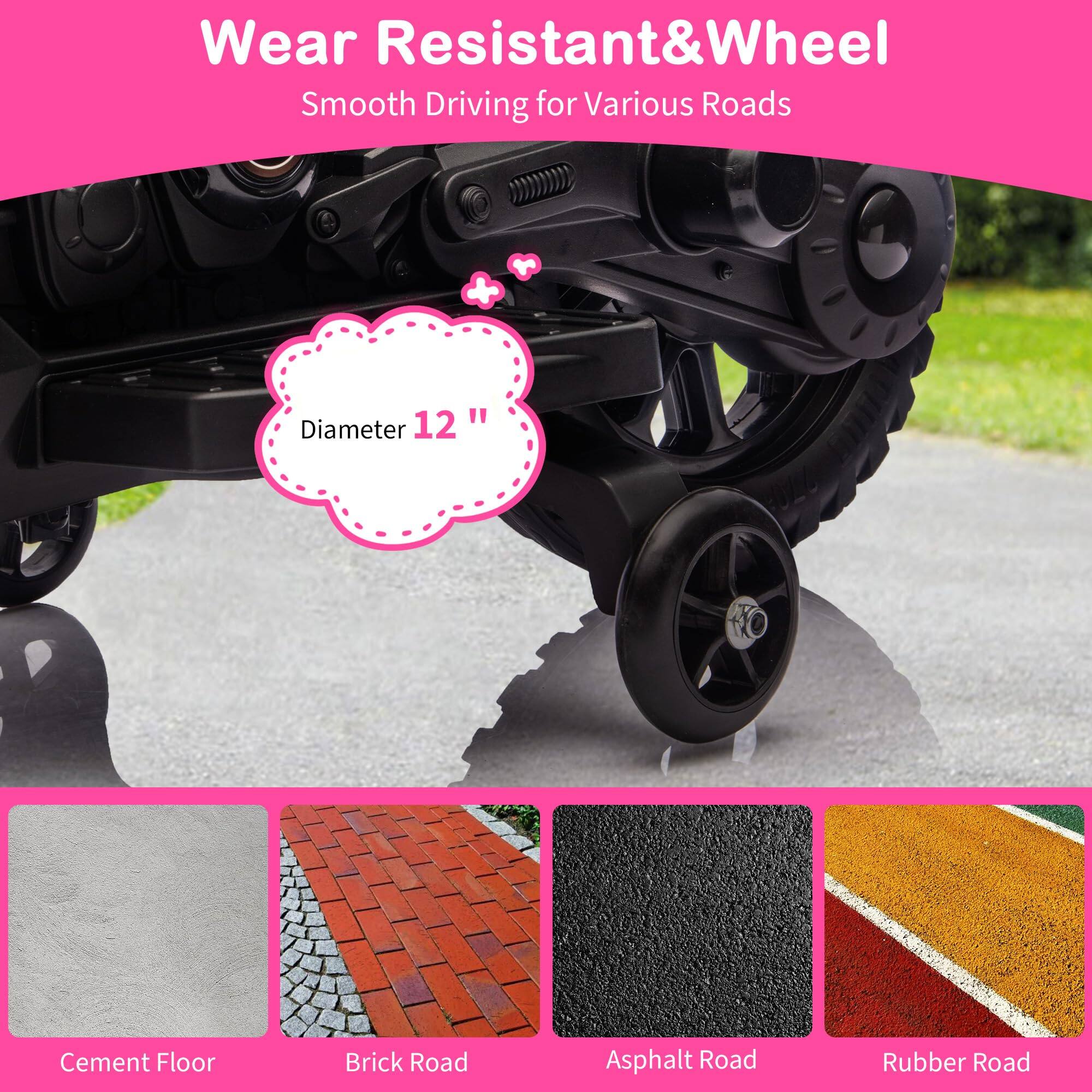 Wear Resistant & Wheel  
Smooth Driving for Various Roads  

Diameter 12"  

Cement Floor  
Brick Road  
Asphalt Road  
Rubber Road
