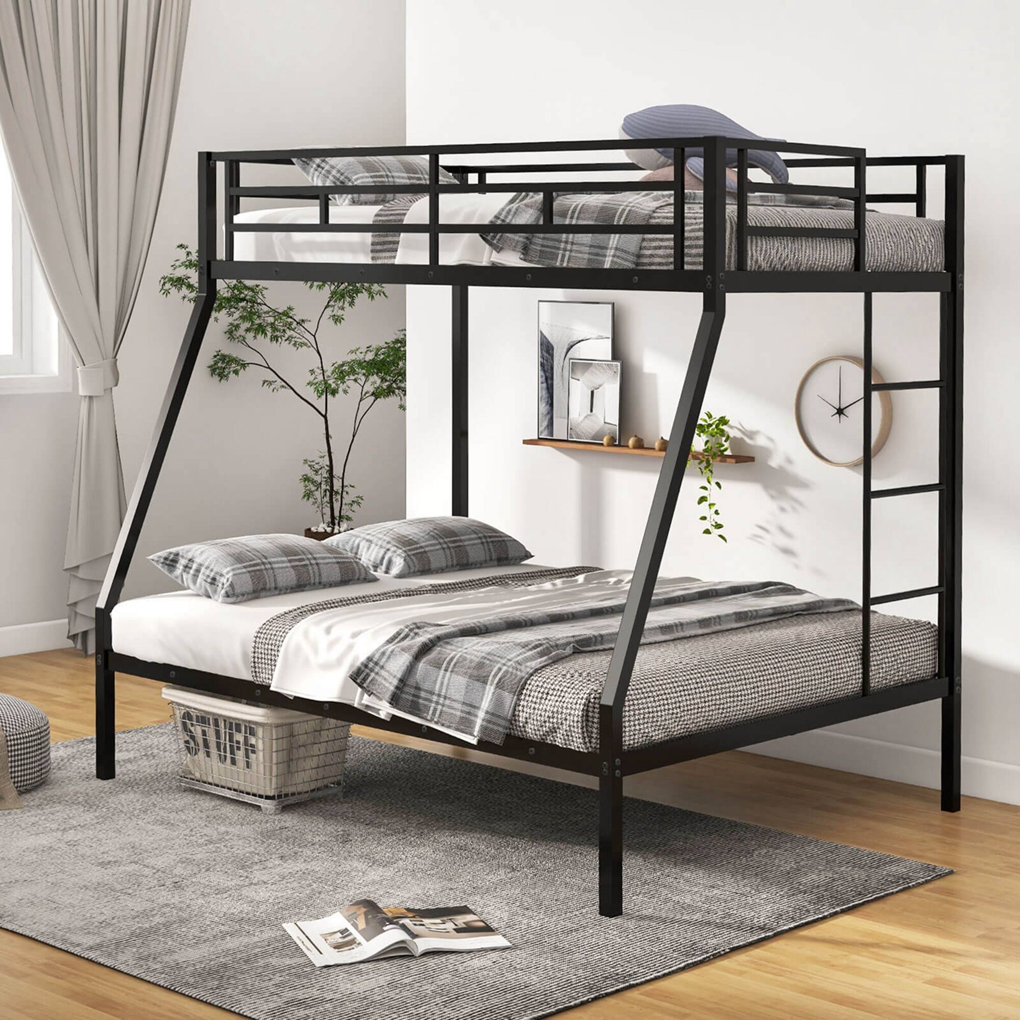 Alt View 3. Costway - Costway Twin Over Full Metal Bunk Bed with Integrated Ladder Full-length Guardrail - Black.