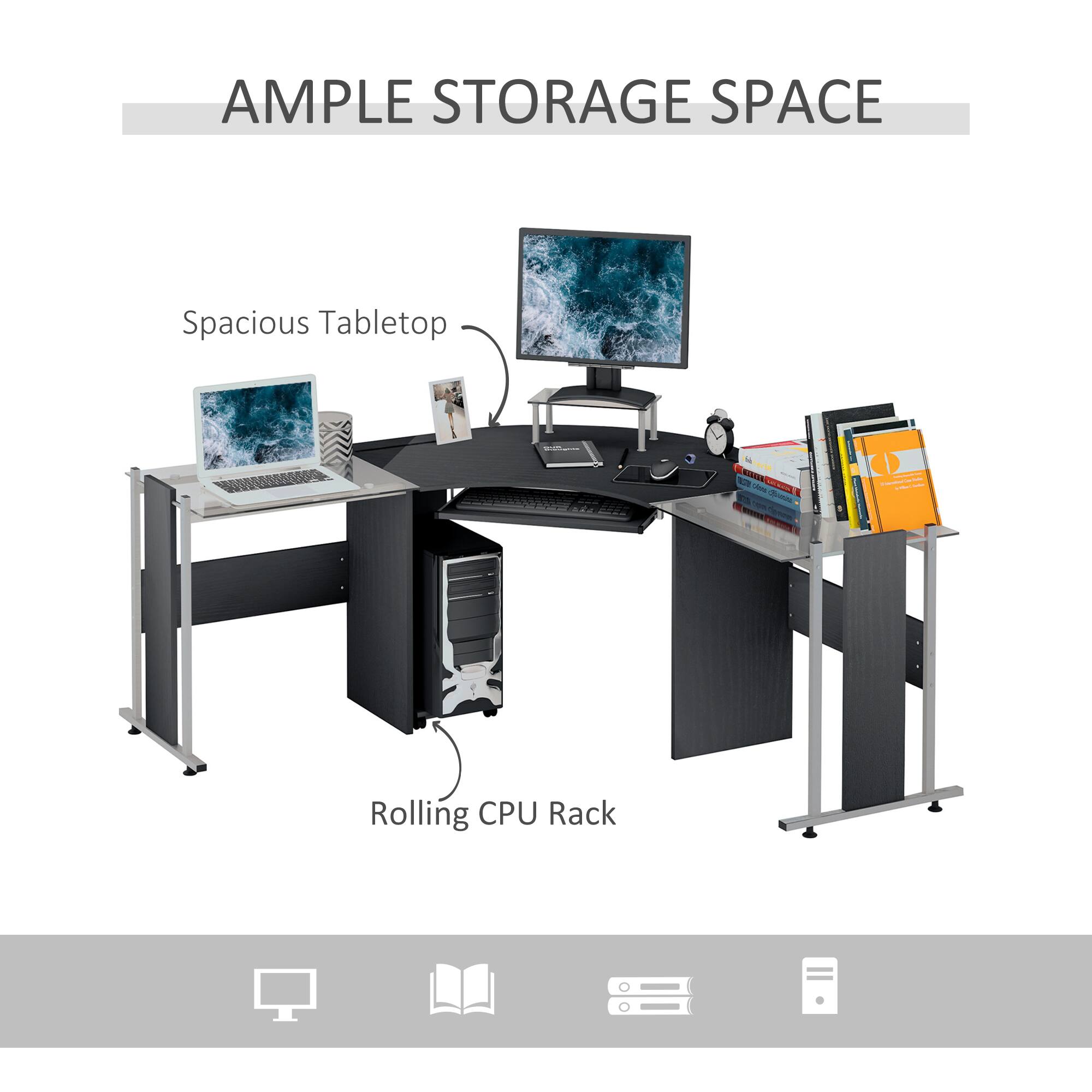 AMPLE STORAGE SPACE

- Spacious Tabletop
- Rolling CPU Rack
