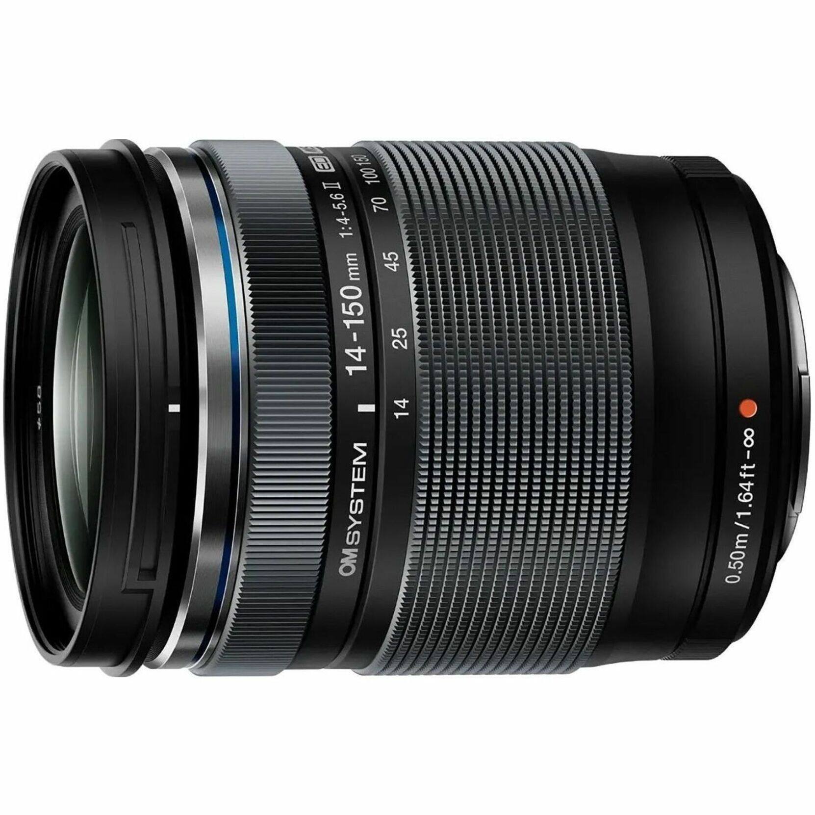 Sure, here is the corrected and grouped text from the image:

- G 100150
- I 1:4-5.6 I 70 mm
- 45 14-150
- 25 - 14
- OM SYSTEM
- 0.50m/1.64ft-∞
- 14-150mm 1:4-5.6 II
- 14 25 45 70 100 130 150
- 0.50m/1.64ft-∞