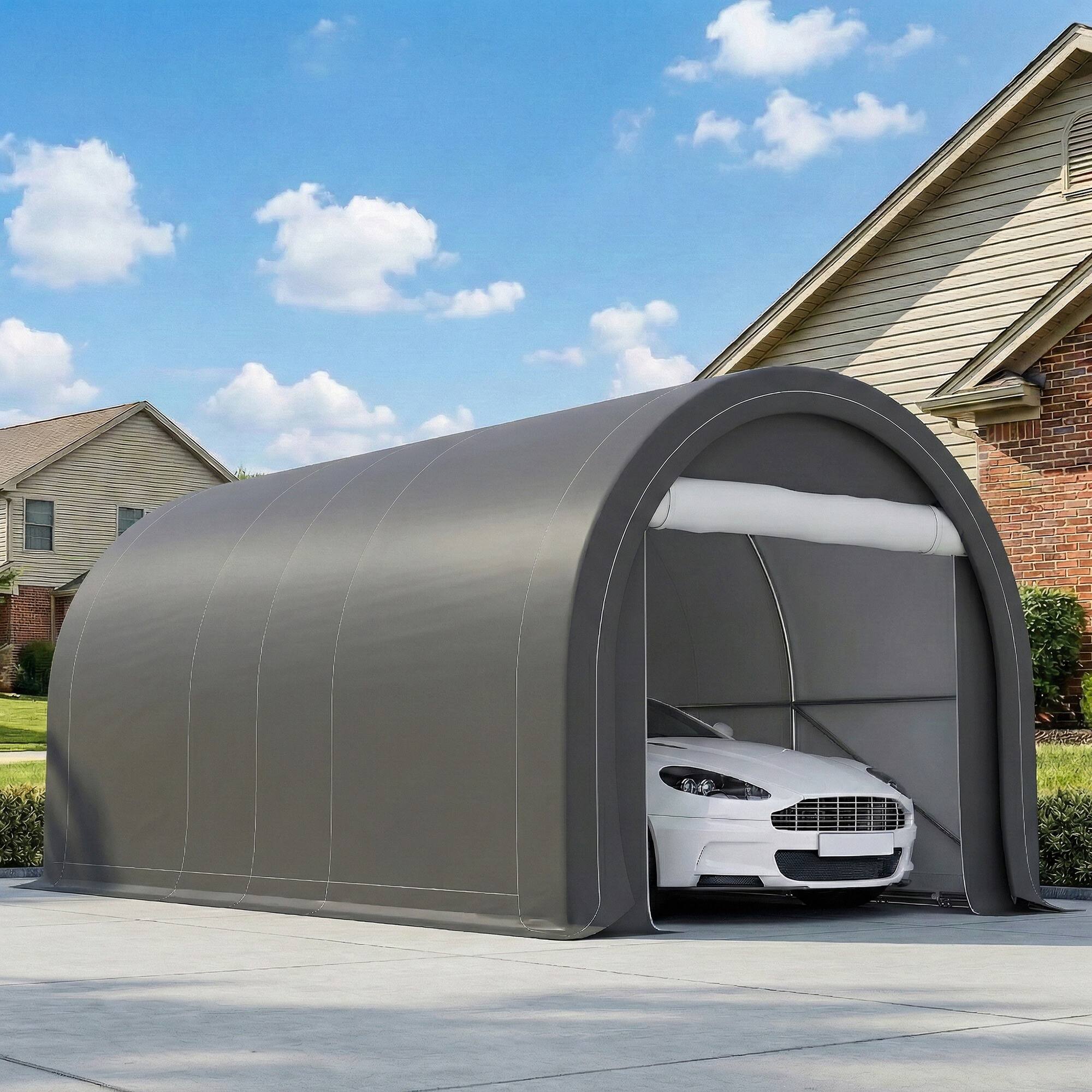 Alt View 1. Outsunny - x 16' Carport, Heavy Duty Portable Garage Storage Tent with Large Zippered Door - Grey.