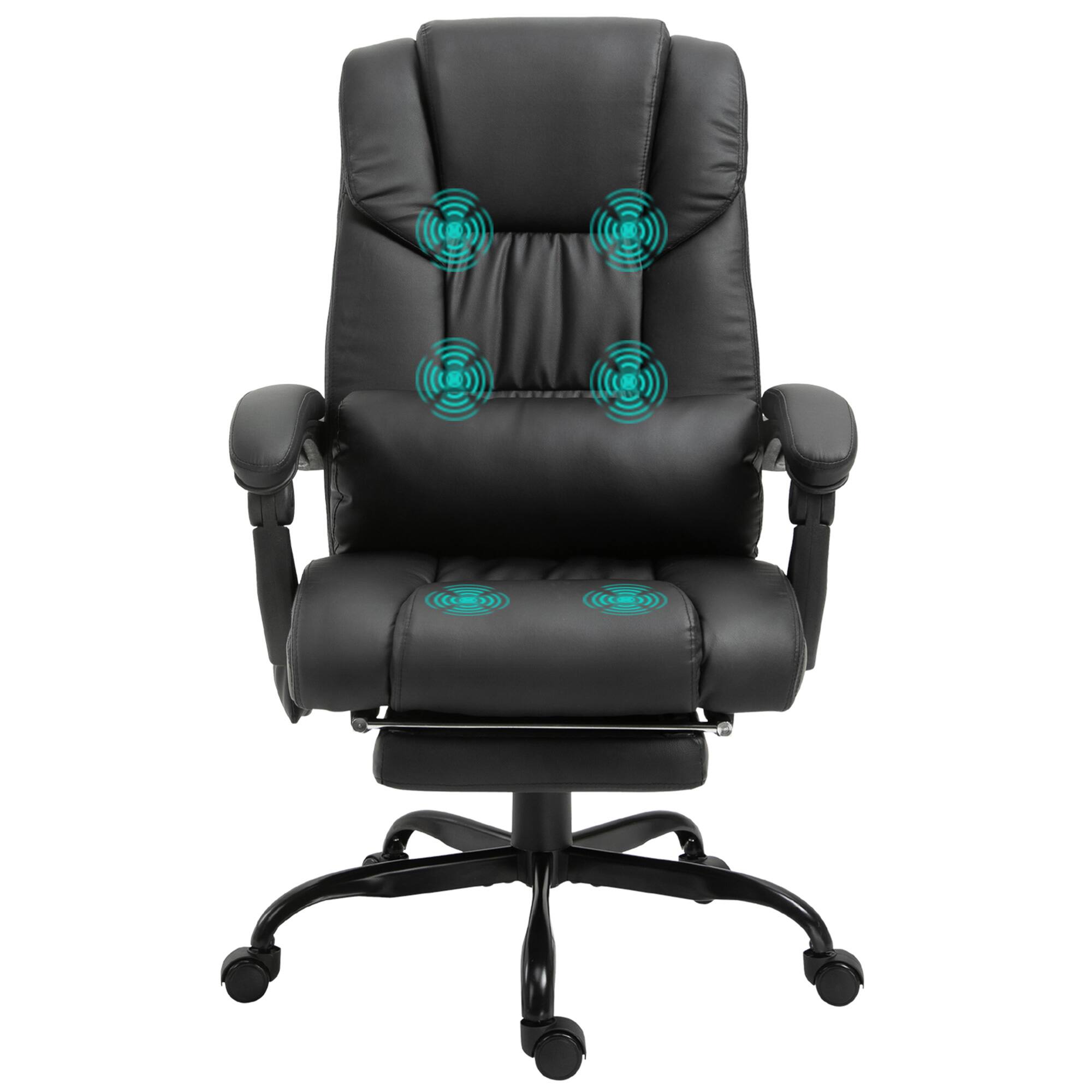 Front. APRILSOUL - Executive Office Chair with 6 - Point Vibration Massage Lumbar Pillow 130° Recline High - Back Support Faux Leather - Black.