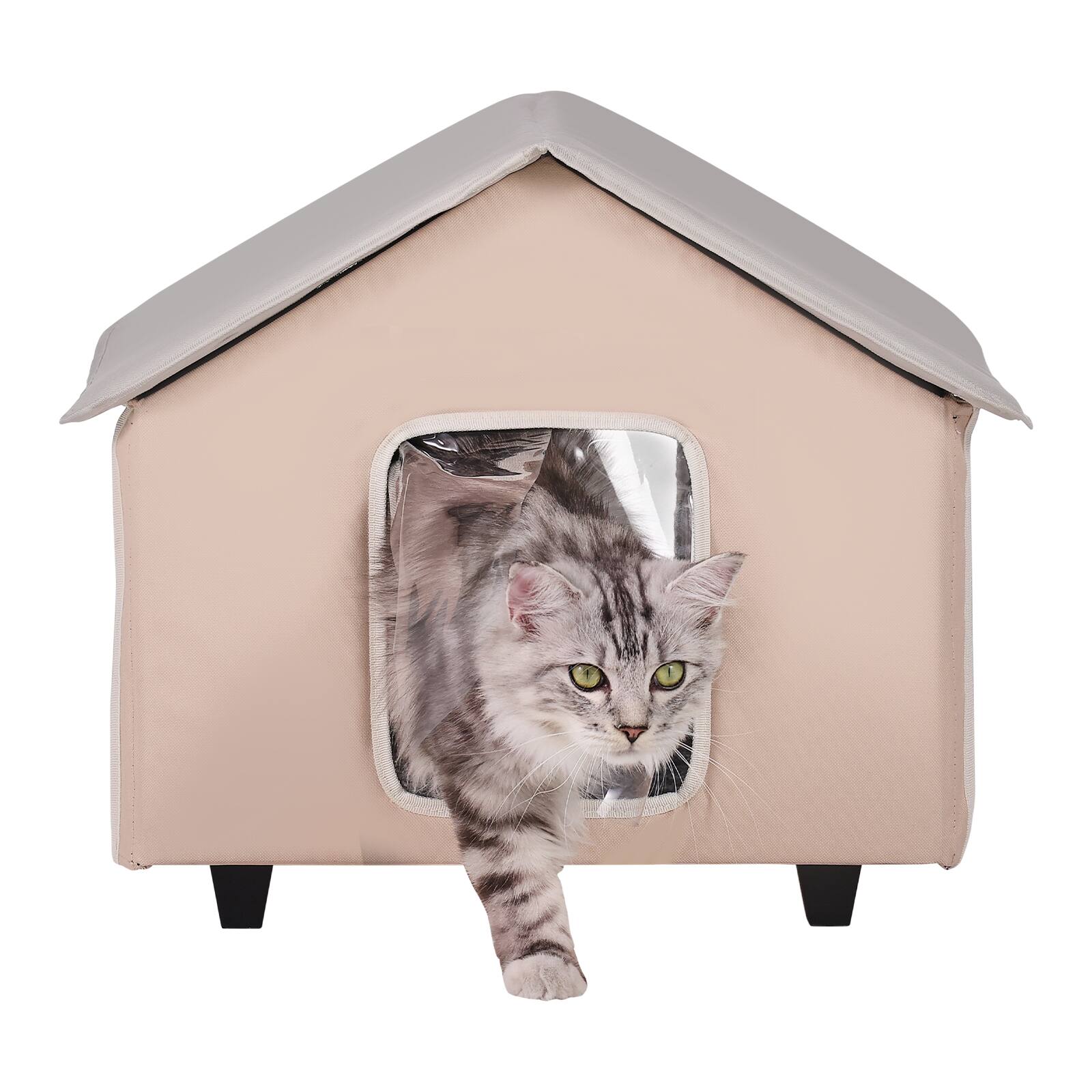 Alt View 5. VEVOR - Elevated Heated Cat House, Outdoor Kitty Shelter with Timer, 600D Oxford Cloth Foldable Cat Shelter.