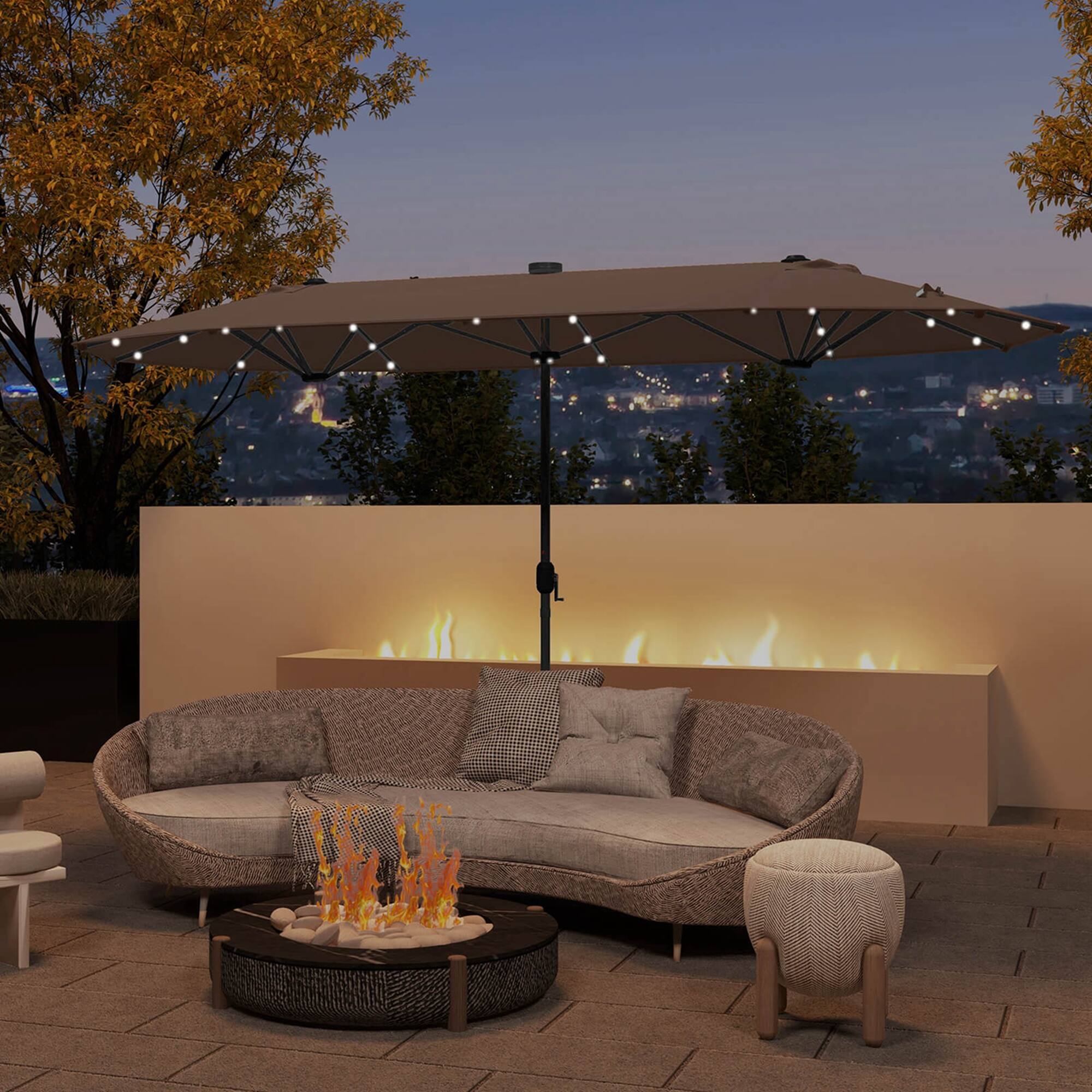 Alt View 1. Costway - Costway 13FT Double-sided Patio Umbrella with Solar Lights Crank Handle Umbrella Base - Tan.