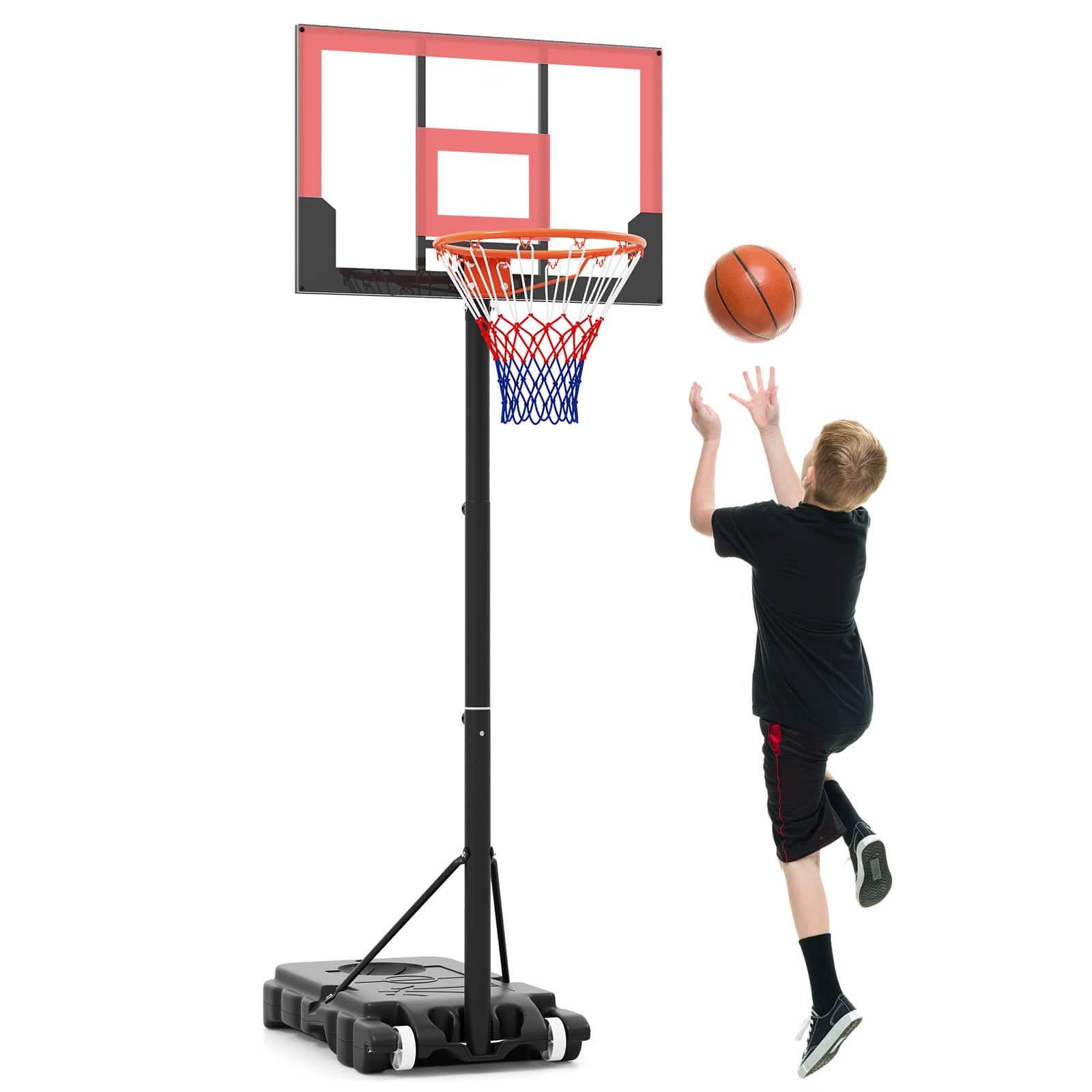 Ecooso - Kids Portable Basketball Hoop System with 3.3–7 ft Adjustable Height - RedBlack